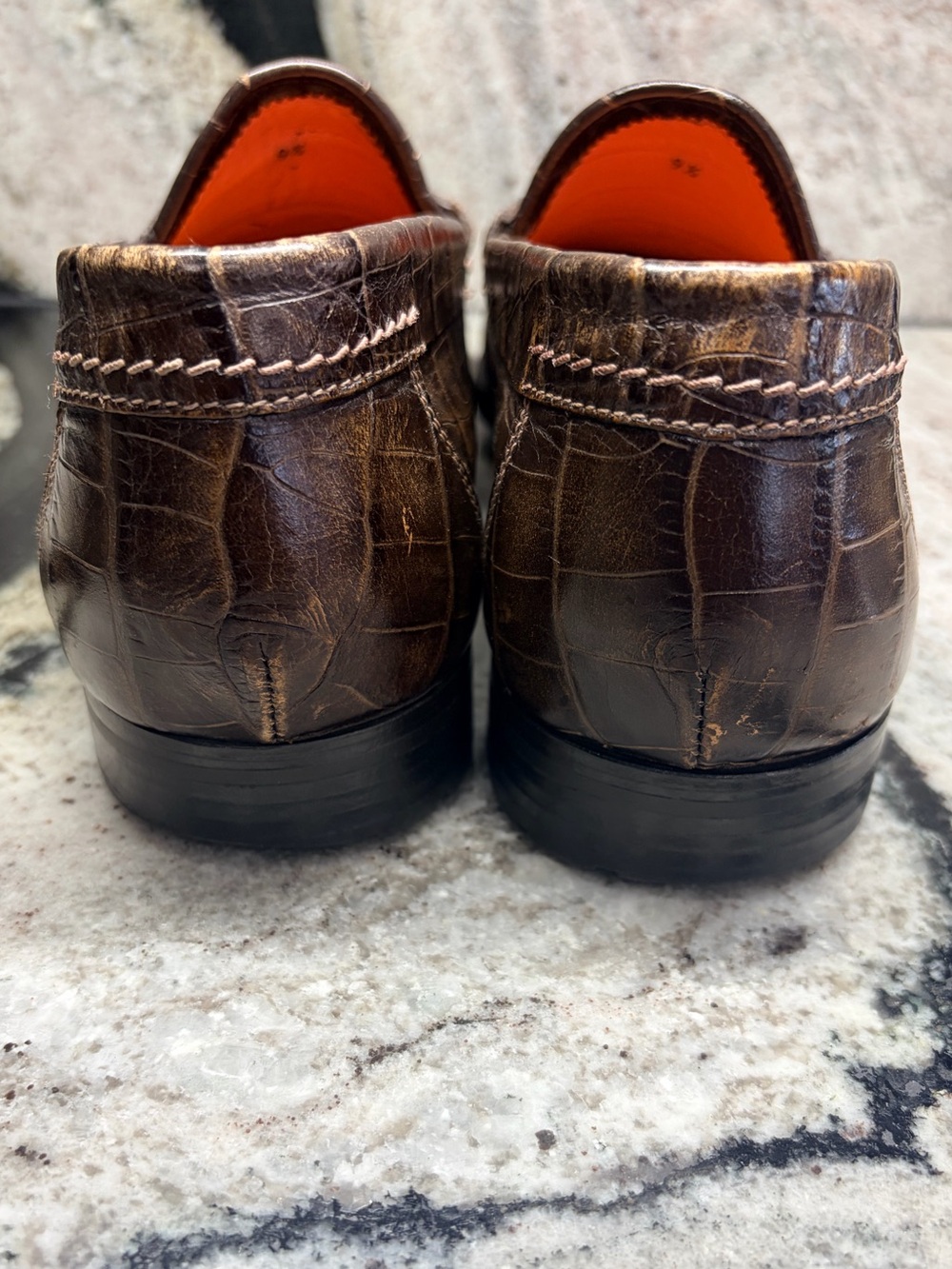 Santoni Croc Embossed Penny Loafers Brown Leather US 10 UK 9.5 Italy - Picture 8 of 11